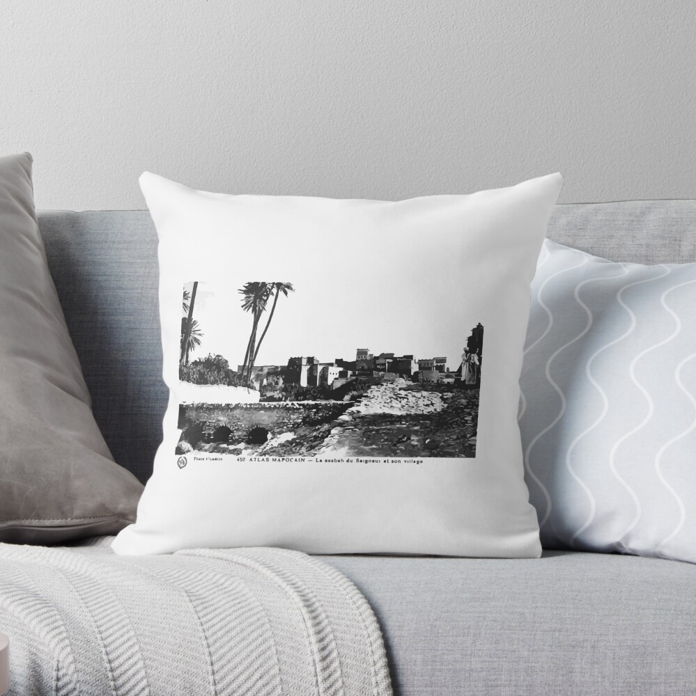 Vintage 1920s Travel Postcard Morocco Throw Pillow