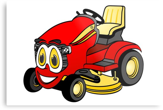 "Riding Lawn Mower Cartoon" Metal Print by Graphxpro | Redbubble