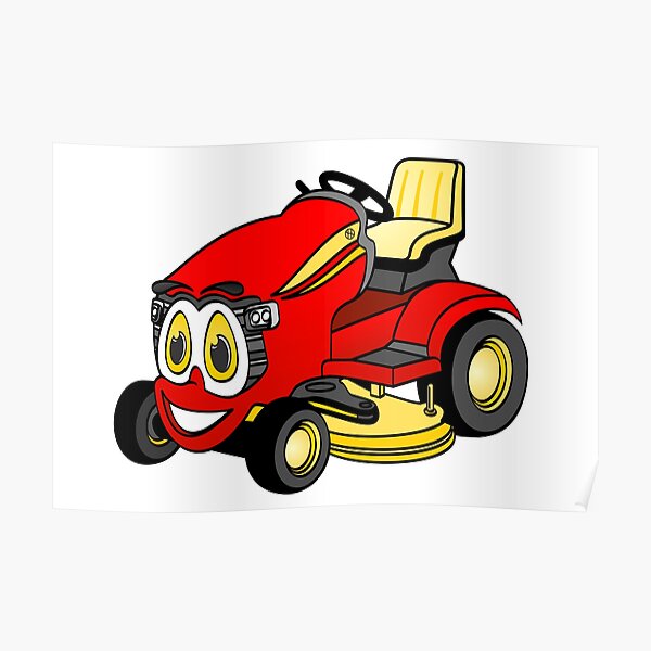 Riding Lawn Mower Cartoon Poster