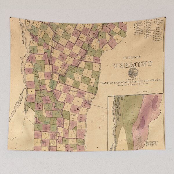 Item preview, Vintage Map of Vermont (1848) designed and sold by BravuraMedia.