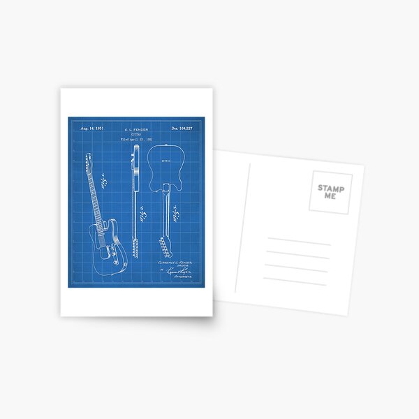Fender Guitar Patent - Fender Electric Guitar Art - Blueprint Postcard