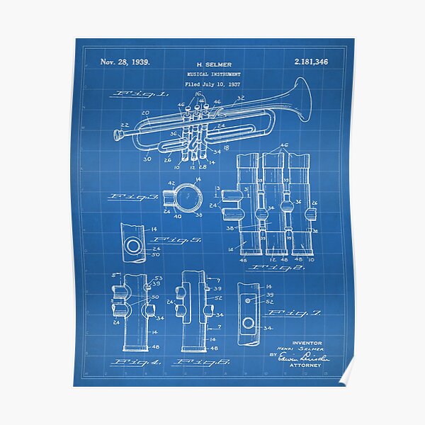 Selmer Trumpet Patent - Trumpet Art - Blueprint Poster