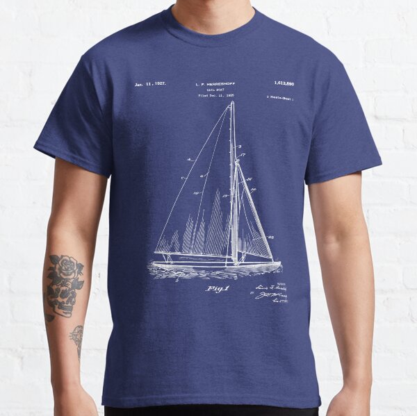 Sailboat Patent - Yacht Art - Blueprint Classic T-Shirt