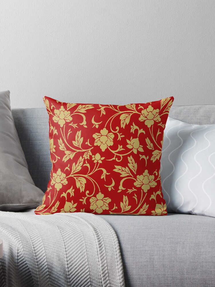 Classic Chinese Floral Design Red Gold Pillow for Sale by karwilbedesigns Redbubble