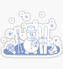 Snowman with ski and hockey equipment. Sticker
