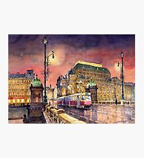 Prague Night Tram National Theatre Photographic Print