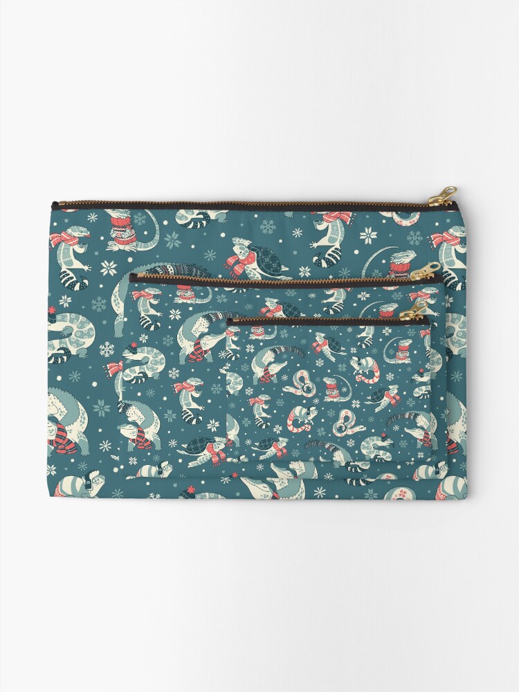 Alternate view of Winter herps in dark blue Zipper Pouch