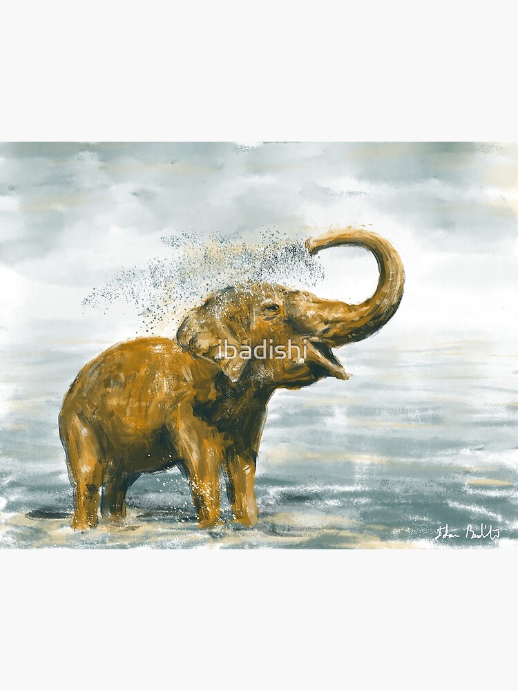 Póster for Sale con la obra «Pintura suelta de un elefante bebé tomando una  ducha» de ibadishi