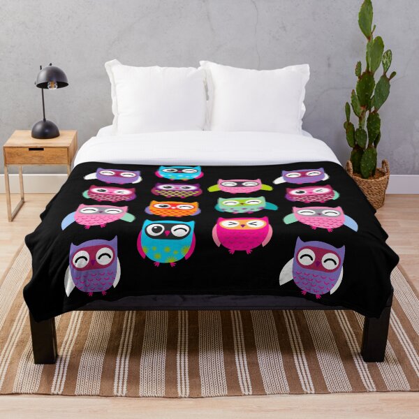 Cute Colorful Owls Throw Blanket