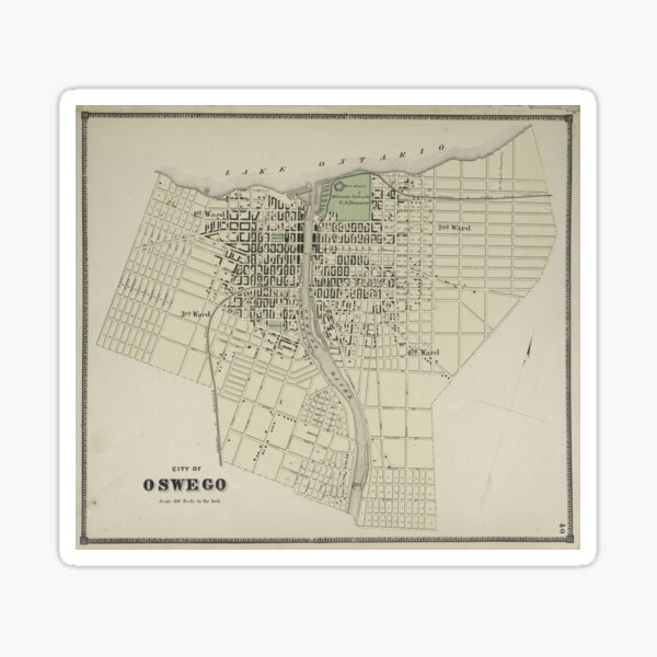 Vintage Map Of Oswego NY 1867 2 Sticker By BravuraMedia Redbubble   St,small,507x507 Pad,600x600,f8f8f8 