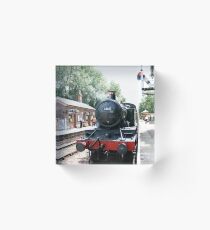 Steam engine Crowcombe Heathfield station, West Somerset Railway, Somerset, Acrylic Block