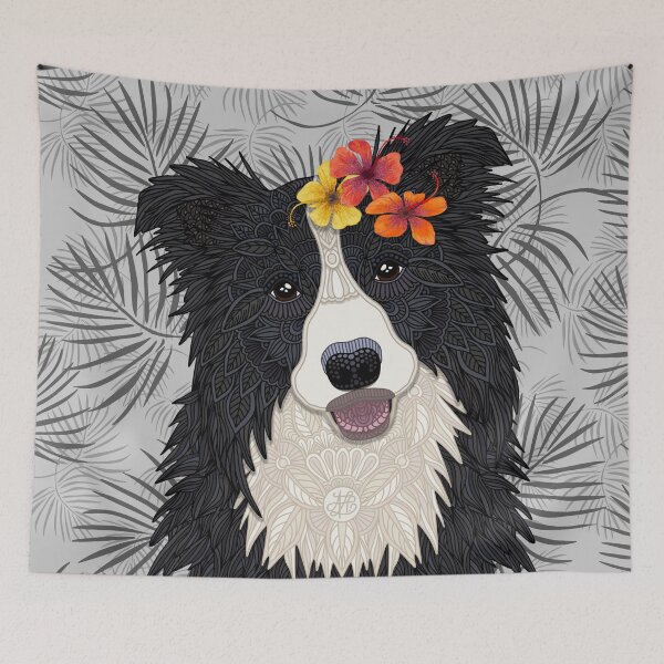Item preview, Happy Border Collie with Flowers designed and sold by artlovepassion.