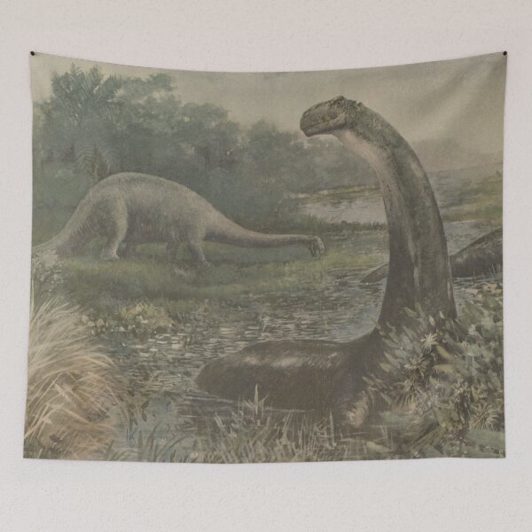 Artikelvorschau, Weinlese-Illustration von Brachiosaurus-Dinosauriern entworfen und verkauft von BravuraMedia.