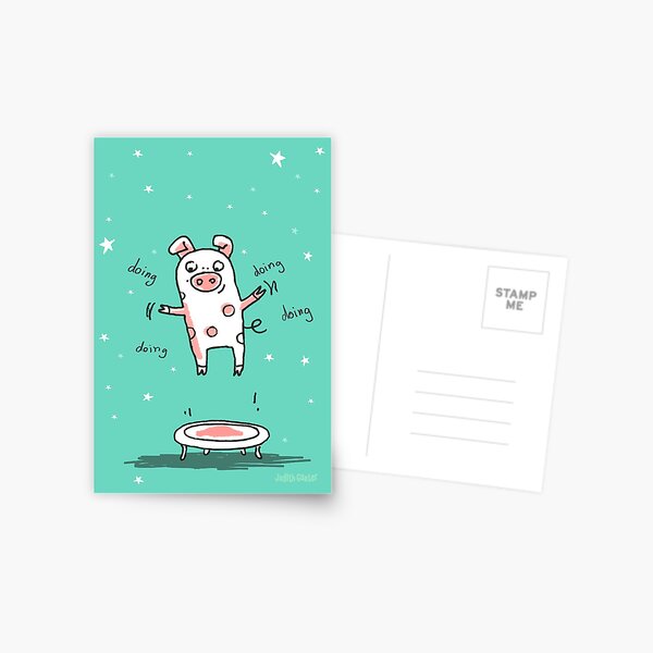 Glücksschweinchen Trampolin Workout Postkarte