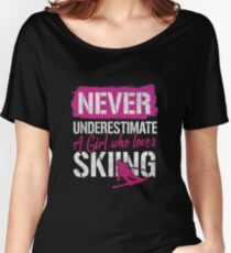 Skier Woman Girl Skiing Driving Winter Women's Relaxed Fit T-Shirt