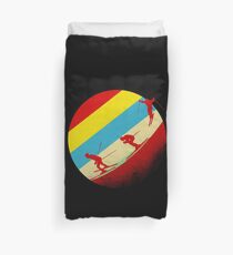 Retro skier mountains winter sports skis Duvet Cover