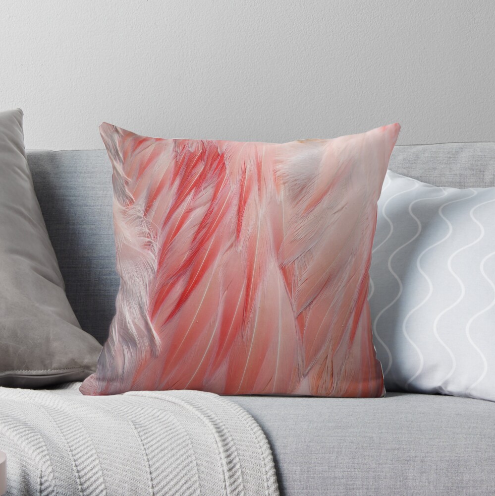 Sleeping Greater Flamingo Coral Pink Wing Feathers Texture Throw Pillow