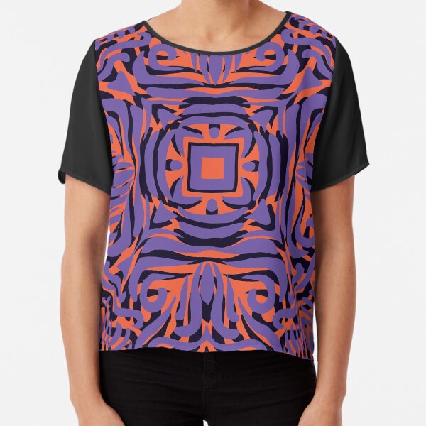 Lilac, Orange & Black Swirly Mandala Chiffon Top