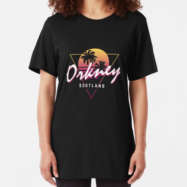 Funny 80s Retro Sunset 'Orkney' Scotland Slim Fit T-Shirt