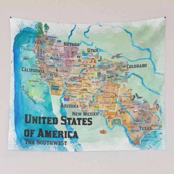 Item preview, USA Southwest States Travel Poster Illustrated Art Map designed and sold by artshop77.