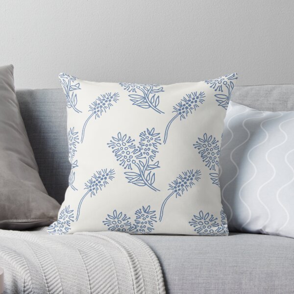 Sweet blue and white chintz like bottlebrush pattern Throw Pillow