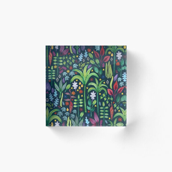 Jungle Flora - watercolour pattern by Cecca Designs Acrylic Block