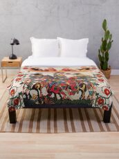 MEDIEVAL TOURNAMENT, FIGHTING KNIGHTS WITH DAMSELS AND RED WILD ROSES Throw Blanket
