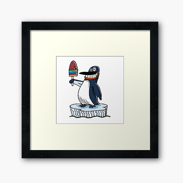 Cute Penguin Funny Cartoon Ice Cream for Kids Framed Art Print