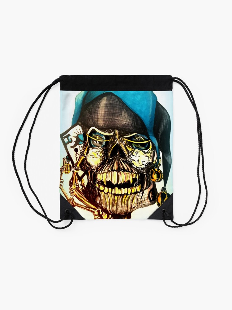 Alternate view of Original Joker Skull Drawing Drawstring Bag