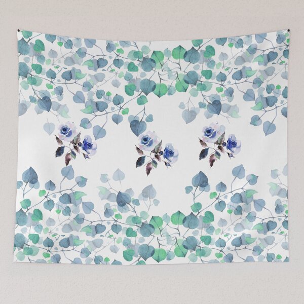 Item preview, Watercolor Blue Roses and Falling Leaves designed and sold by Delights.