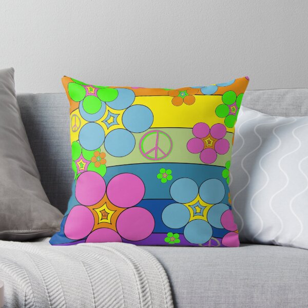 Flower Power Rainbow Throw Pillow