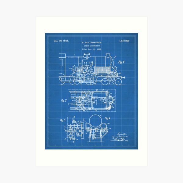 Steam Train Patent Steam Locomotive Art Blueprint Art Print By Patentpress Redbubble