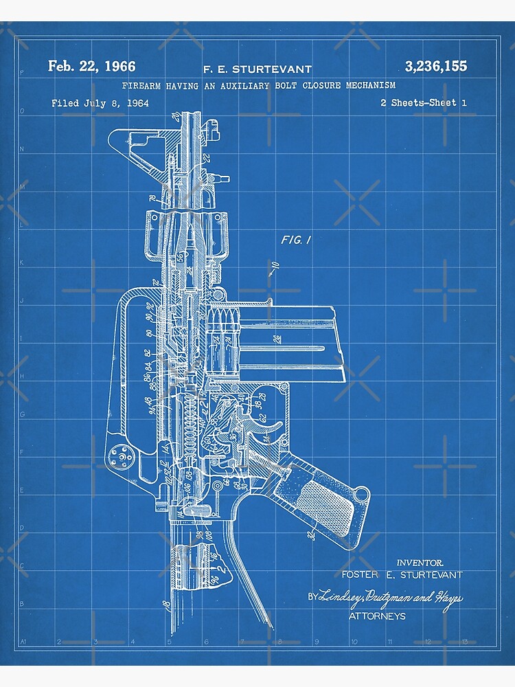 Disover M16 Rifle Patent - Military Rifle Art - Blueprint Premium Matte Vertical Poster