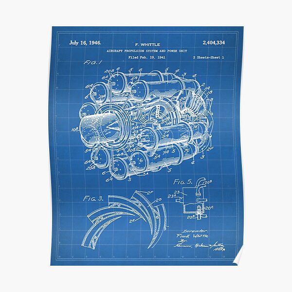 Airplane Jet Engine Patent - Airline Engine Art - Blueprint Poster