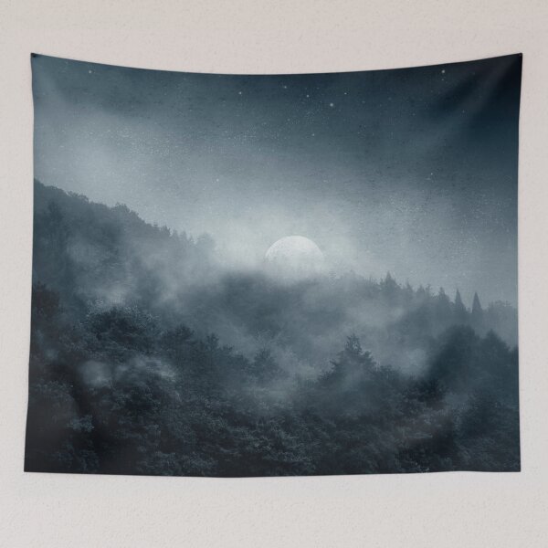 Item preview, Night Shadows - Moon Over Misty Forest at Night designed and sold by Dyrk Wyst Redbubble Shop.