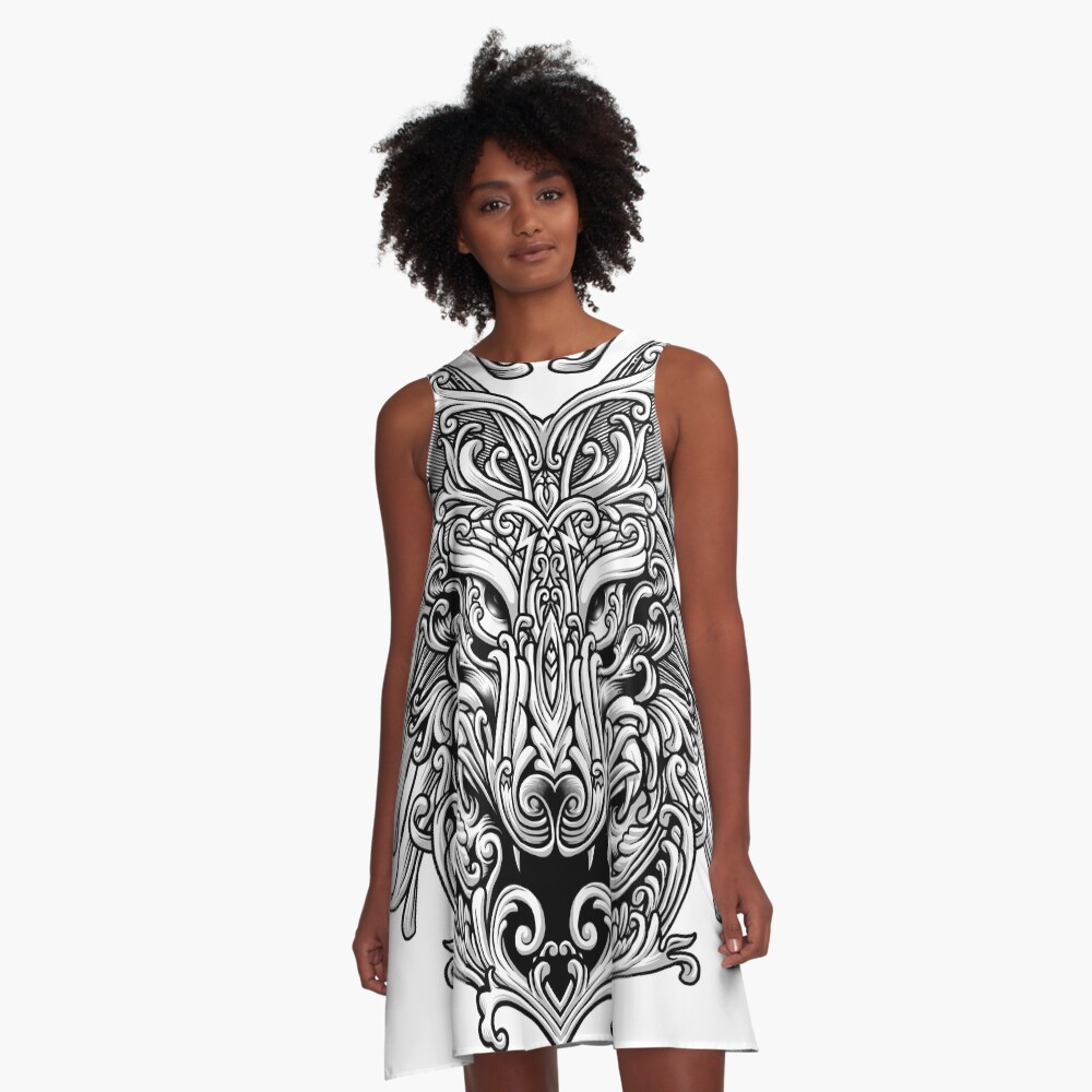 Wolf Ornate A-Line Dress