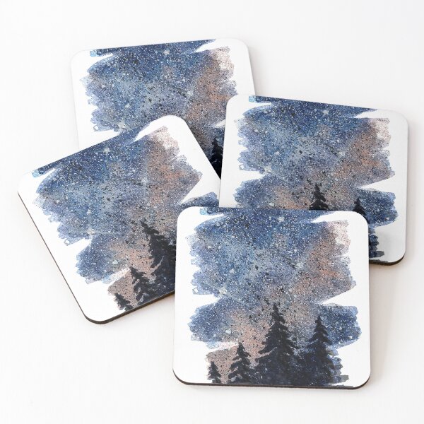 Item preview, Watercolor pine forest and galaxy painting. Brush stroke version designed and sold by RedFinchDesigns.