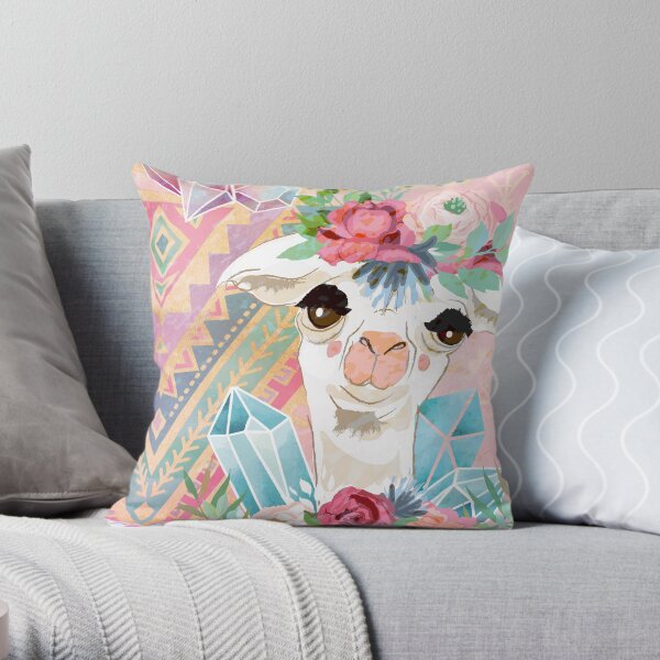 Vintage Boho Alpacas for Makers, Crafters, Knitters, Crocheters, all crafts. Throw Pillow