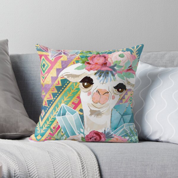 Jewel Boho Alpacas for Makers, Knitters, Crocheters, all crafts. Throw Pillow