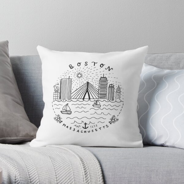 Boston Mass Skyline Collage Throw Pillow