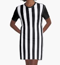 Black and White Vertical Stripes Graphic T-Shirt Dress