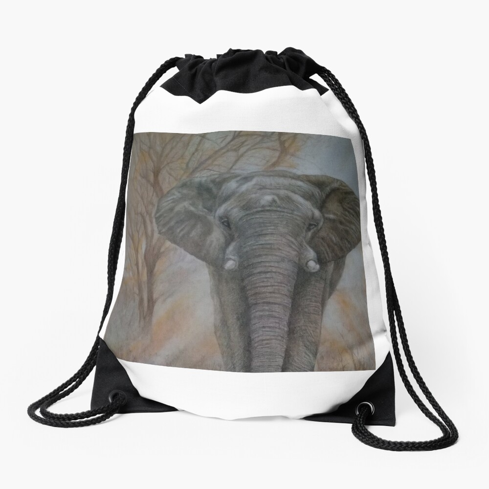 Bull elephant "Morning Stroll" Drawstring Bag