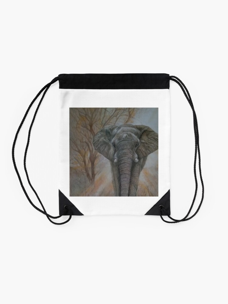 Alternate view of Bull elephant "Morning Stroll" Drawstring Bag