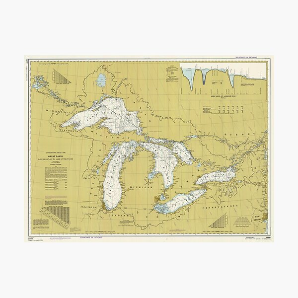 Item preview, Vintage Map of The Great Lakes (1979) designed and sold by BravuraMedia.