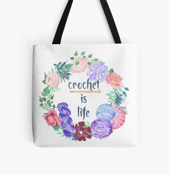 Crochet is Life Wreath of Yarn All Over Print Tote Bag