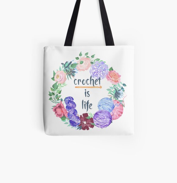 Crochet is Life Wreath of Yarn All Over Print Tote Bag