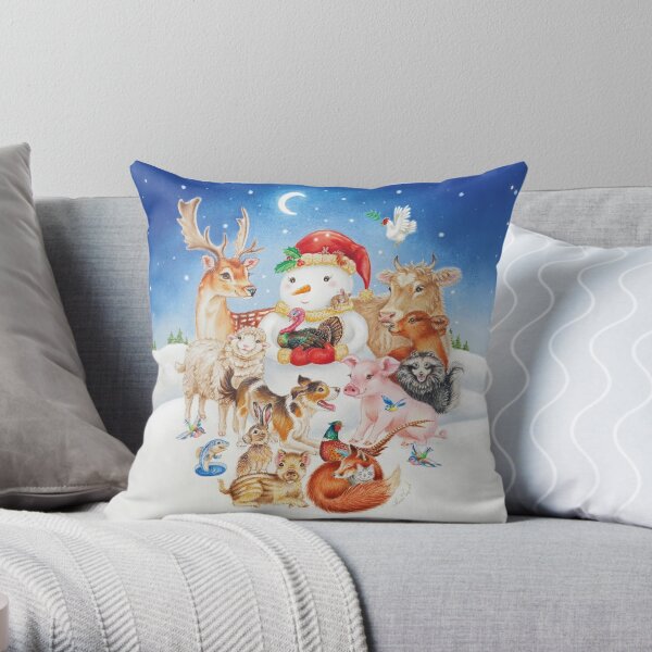 20 Christmas animals by Maria Tiqwah Throw Pillow