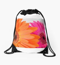 Orange and Pink Gerbera Flowers Drawstring Bag