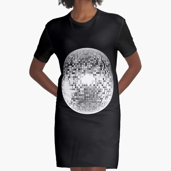 Disco Ball. DJ, Glitter, Ball, Bling. On BLACK. Graphic T-Shirt Dress