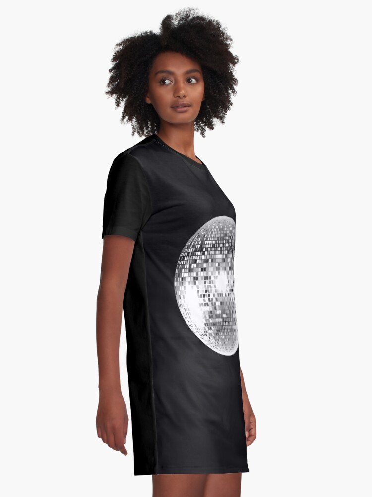 Alternate view of Disco Ball. DJ, Glitter, Ball, Bling. On BLACK. Graphic T-Shirt Dress